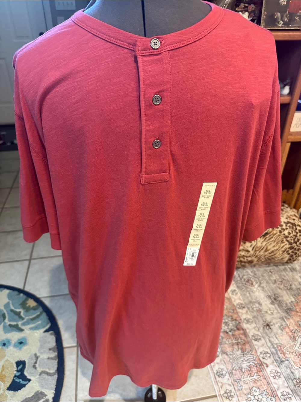 Sonoma Brick Red Short-Sleeve Henley Shirt